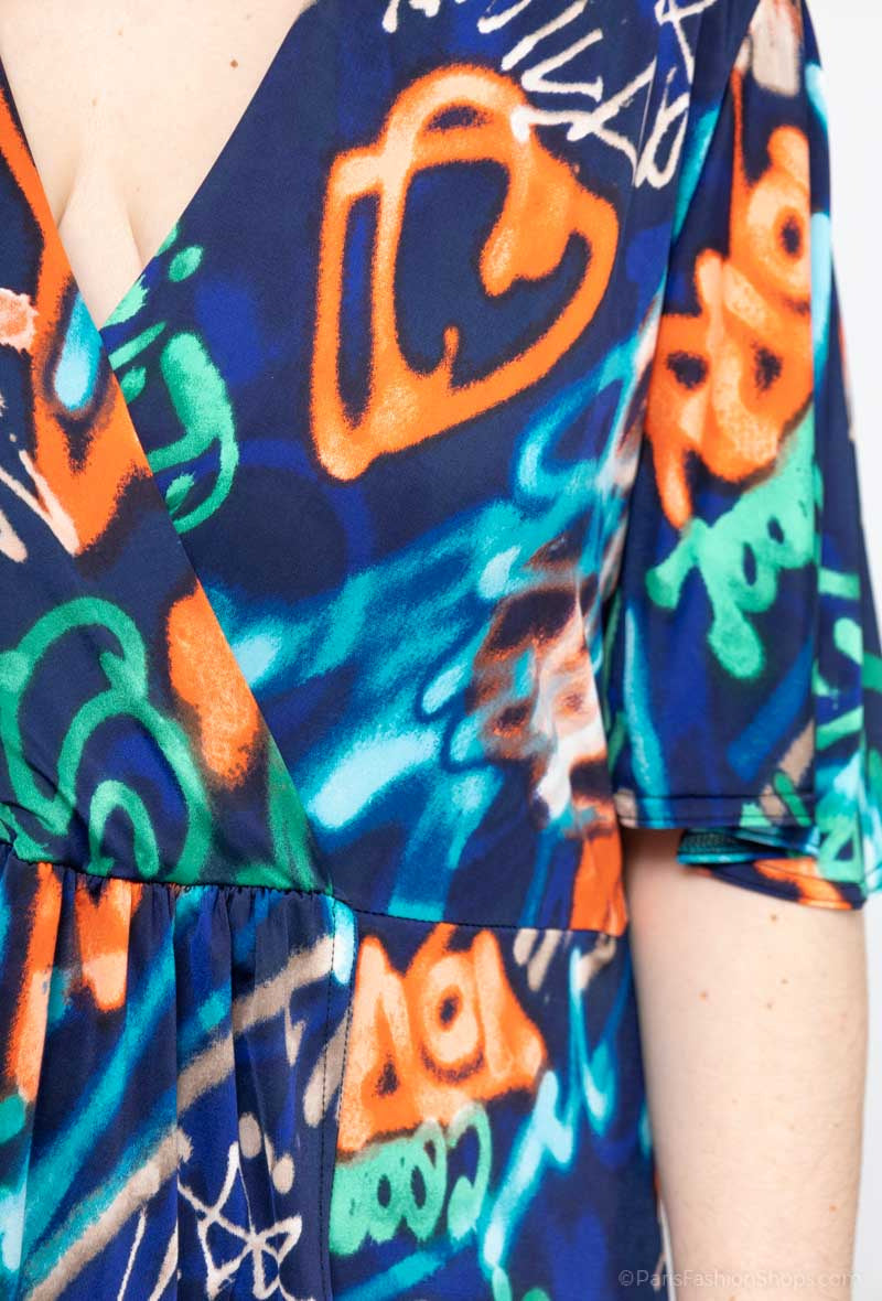 Plus Size Printed Dress with Irregular V-Neckline