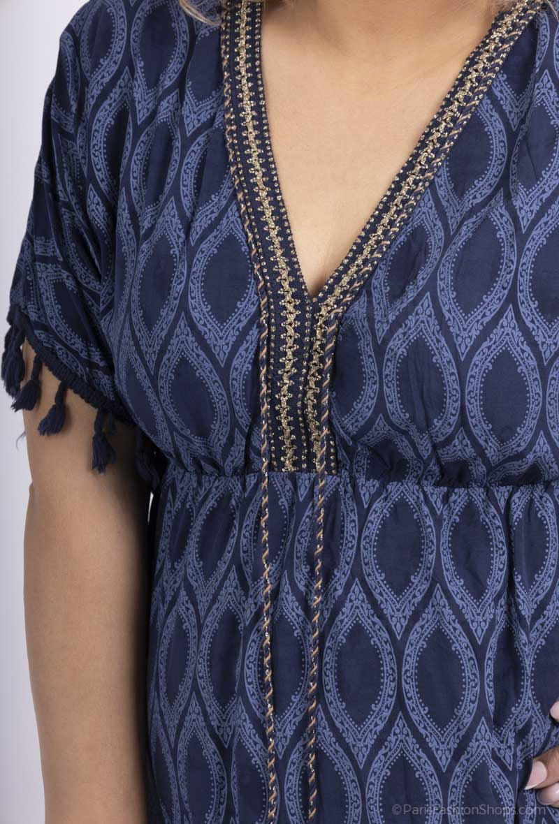Plus Size Kort Tryckt Klänning med Broderi och Pompomer