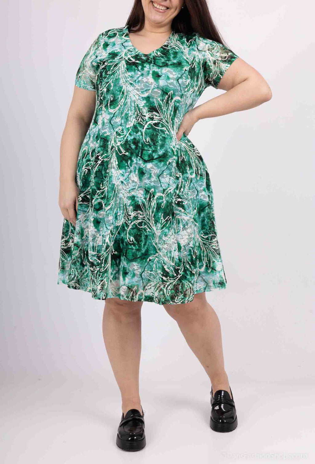 Plus Size Lace printed dress doubled flared