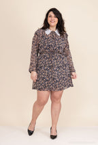 Plus Size Tvådelad Voile Klänning med Spetskrage
