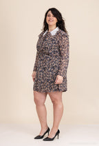 Plus Size Tvådelad Voile Klänning med Spetskrage