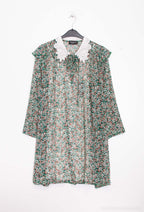 Plus Size Two-piece voile print dress with lace collar