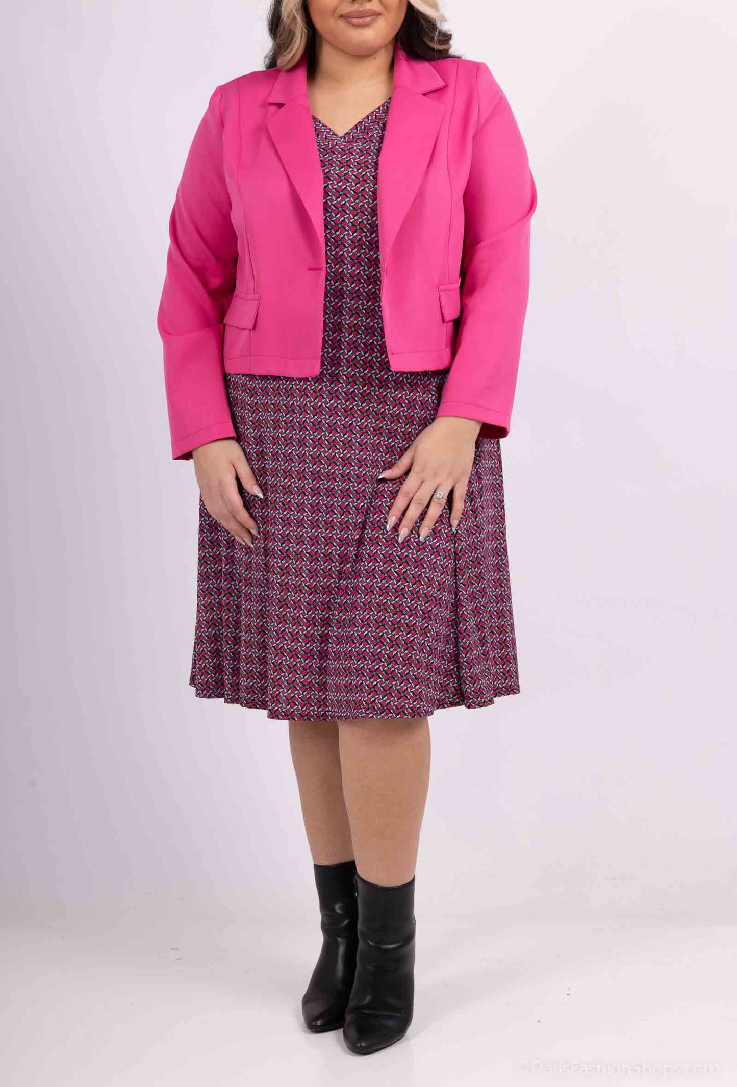 Plus Size Flared printed dress with jacket together