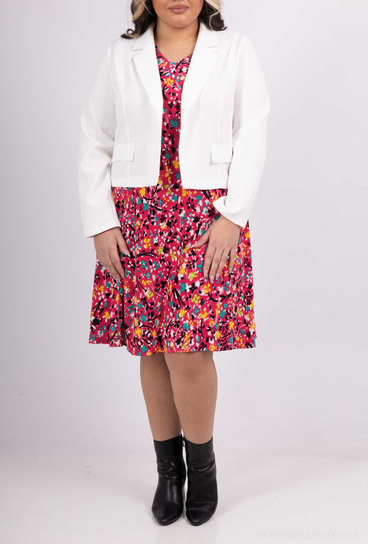 Plus Size Flared Printed Dress with Jacket
