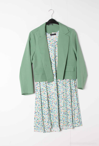 Plus Size Flared printed dress with jacket together