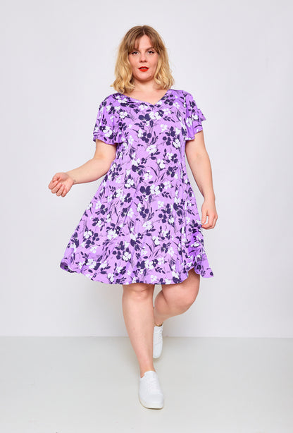Flared printed dress - Stora Storlekar