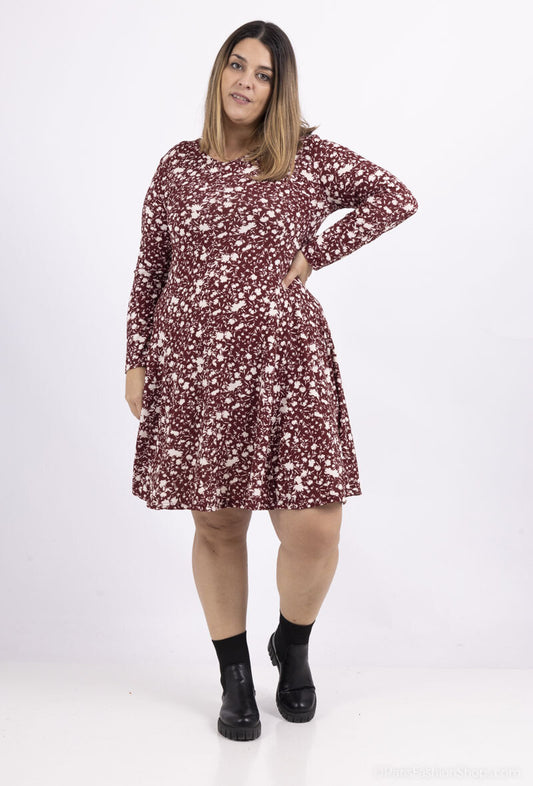 Plus Size Flared Printed Dress - Perfekt för Vinter