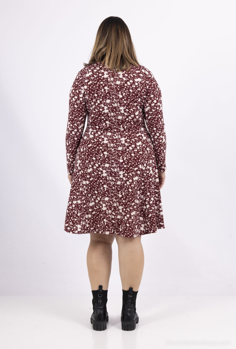 Plus Size Flared Printed Dress - Perfekt för Vinter