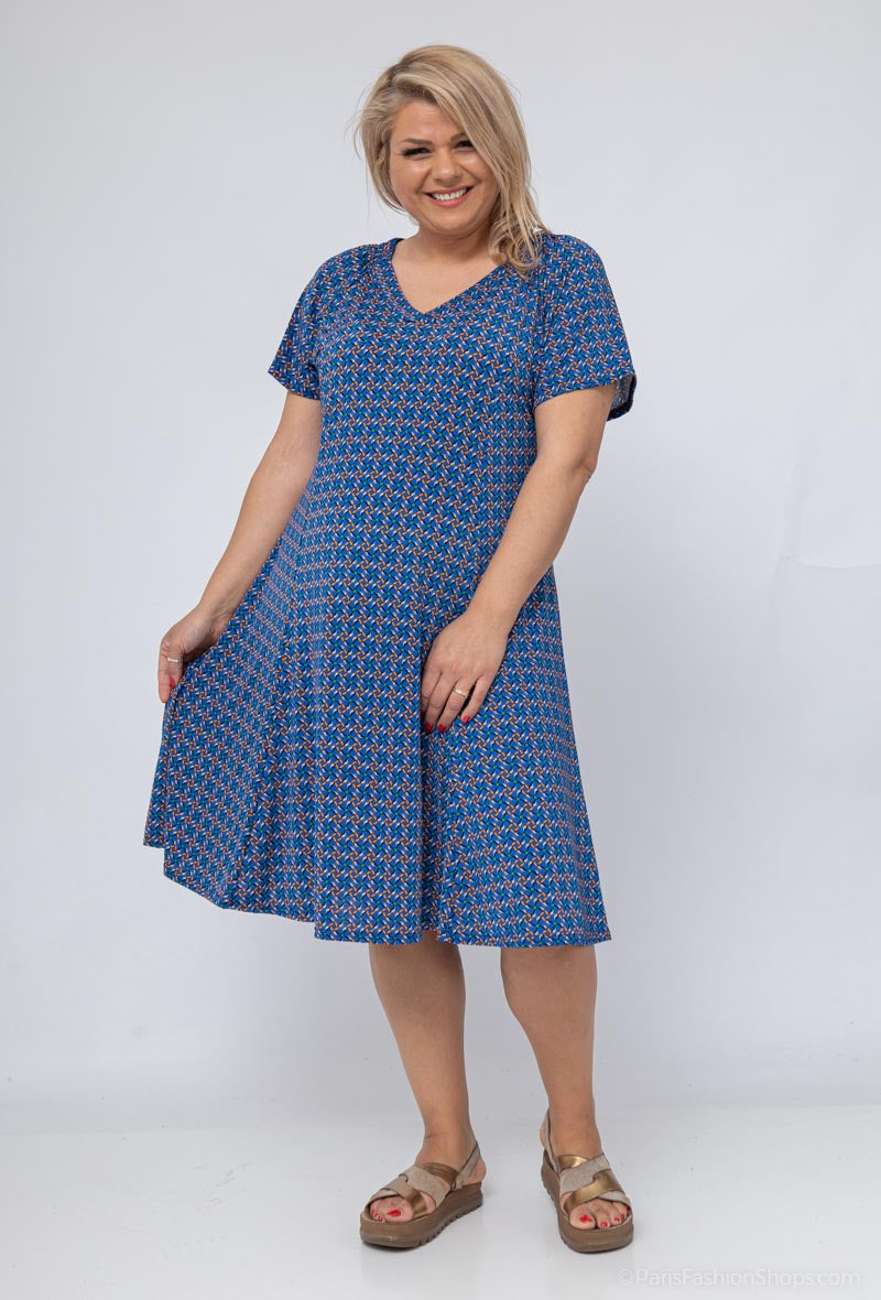 Plus Size V-ringad utsvängd tryckt klänning