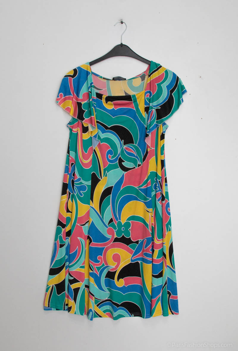Plus Size Flared printed dress with ruffle sleeves