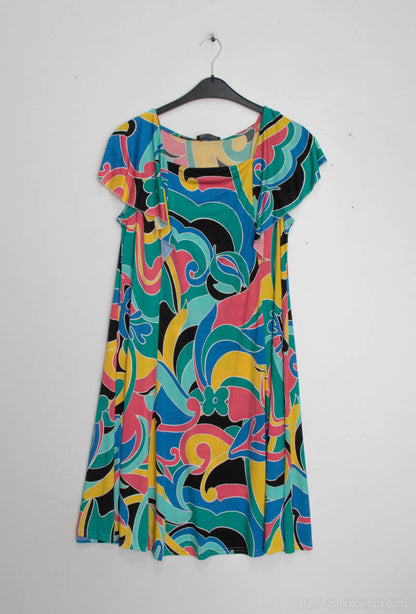 Plus Size Flared printed dress with ruffle sleeves