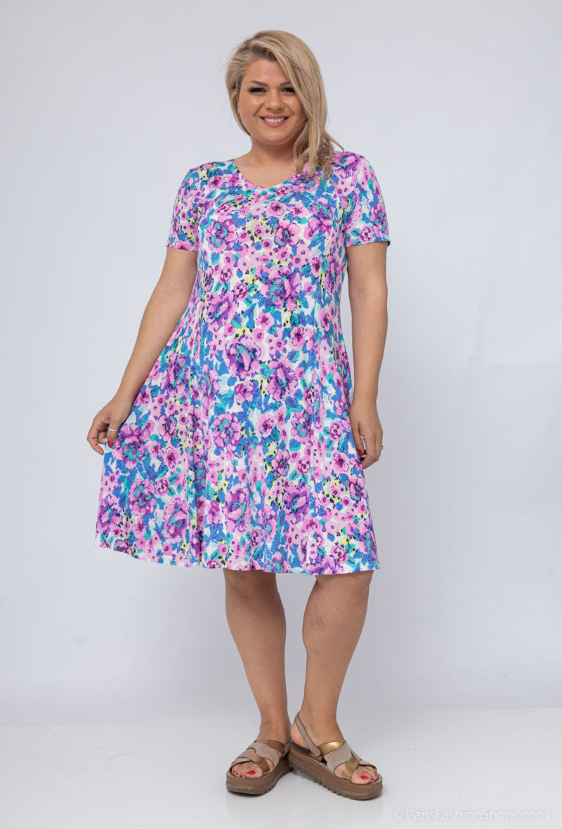 Flared printed dress i Plus Size