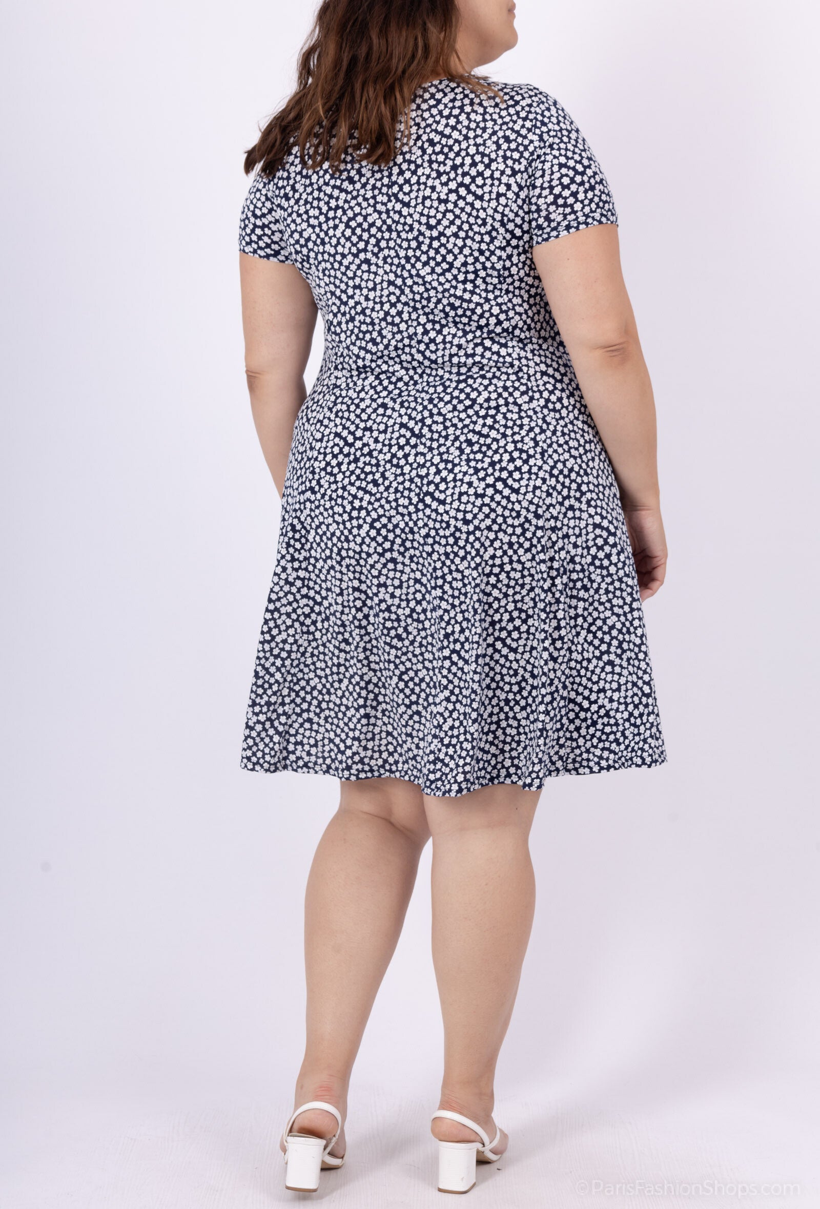 Plus Size Tryckta Klänning med Utsvängd Kjol i Elastan