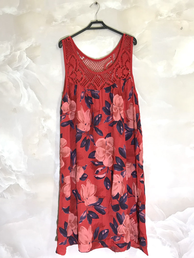Plus Size Sleeveless Blommig Klänning med Spets