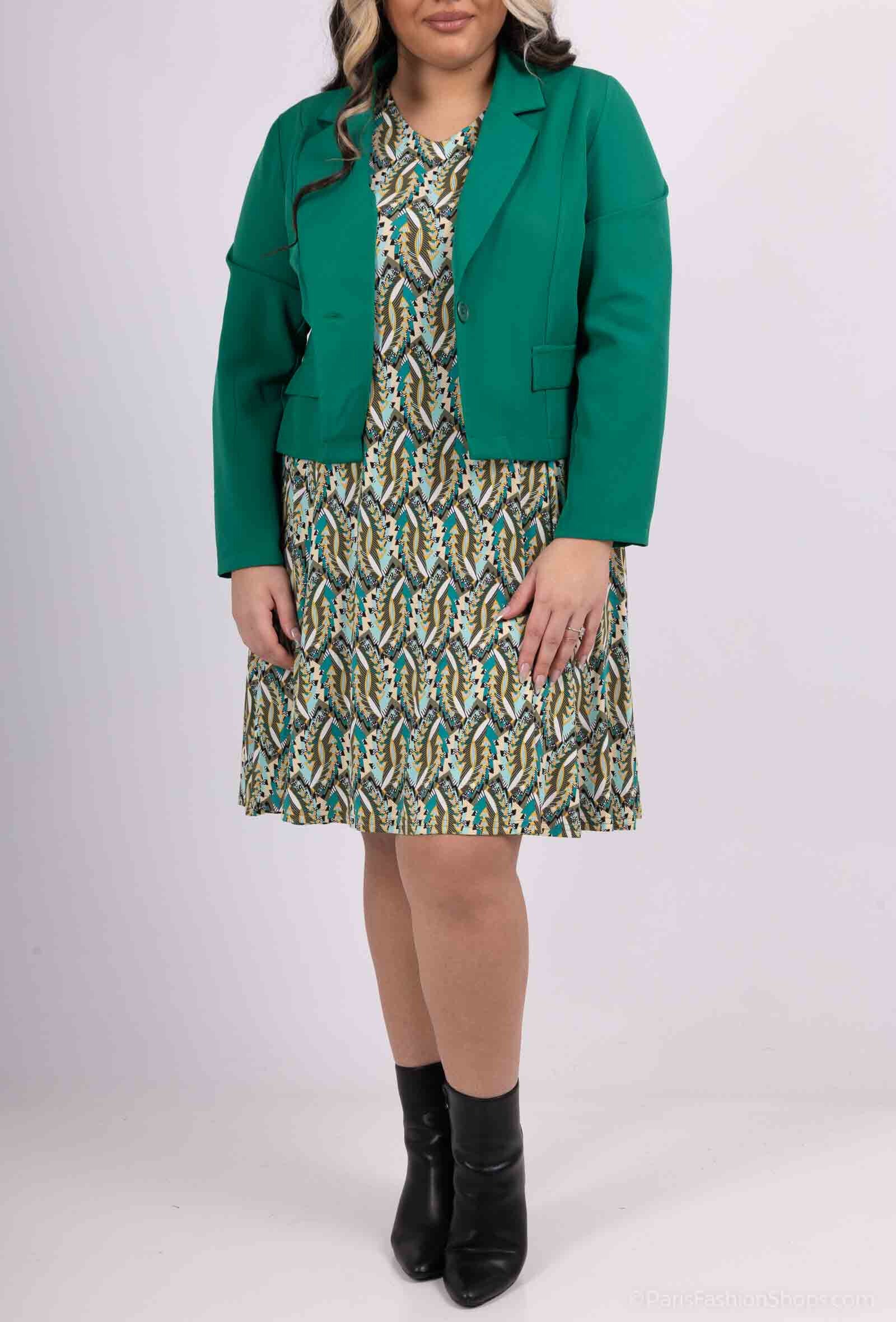 Plus Size Vase printed dress with jacket together