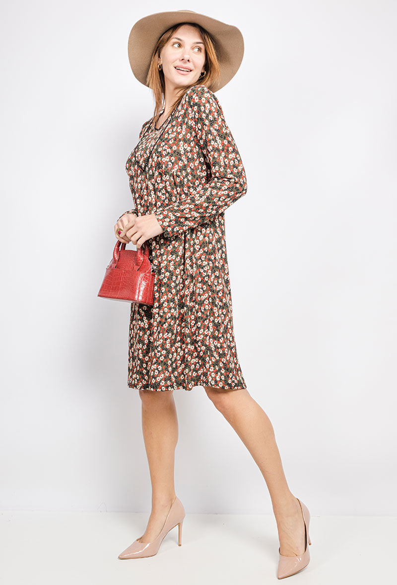 Plus Size Printed Dress med Fickor