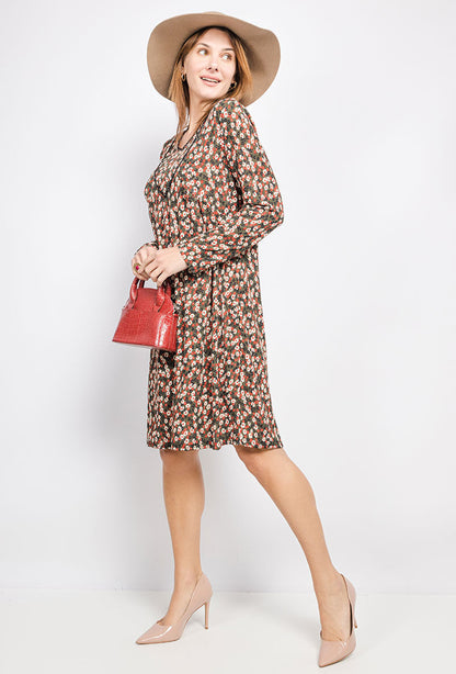 Plus Size Printed Dress med Fickor