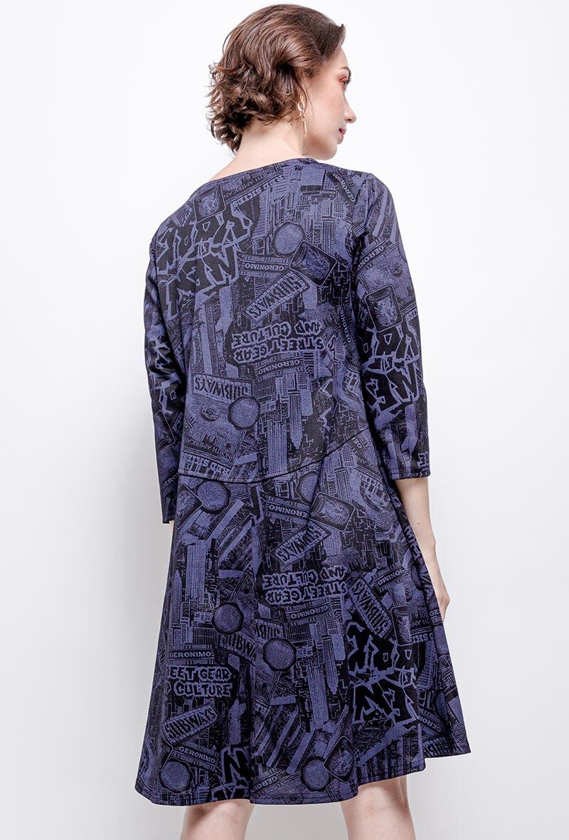 Plus Size Tryckt Klänning