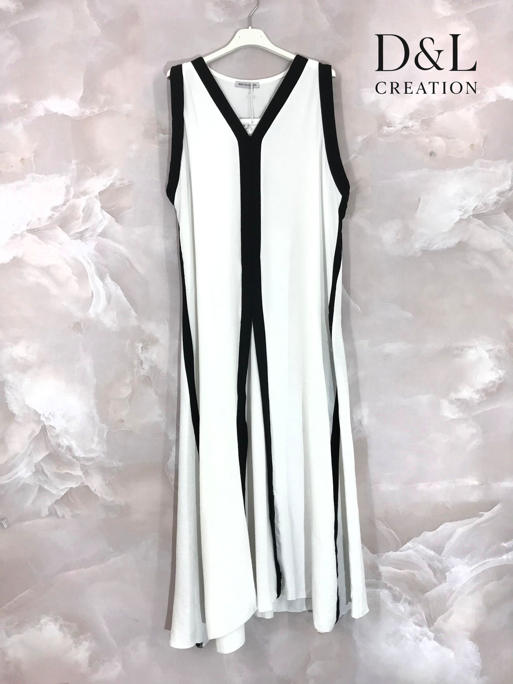 Plus Size Long two-tone flared dress size 38 to 52
