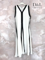 Plus Size Long two-tone flared dress size 38 to 52