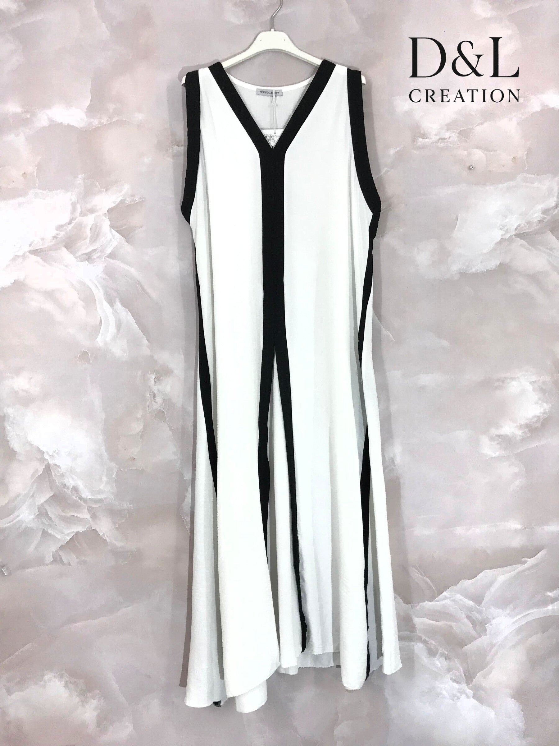 Plus Size Long two-tone flared dress size 38 to 52