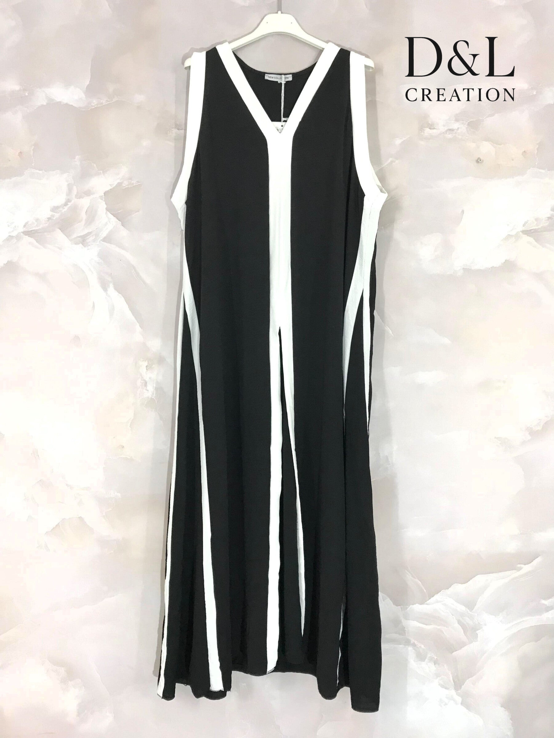 Plus Size Long two-tone flared dress size 38 to 52