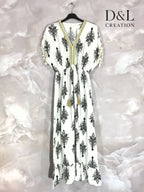 Plus Size Long printed bohemian dress with T36 to T46 pompoms
