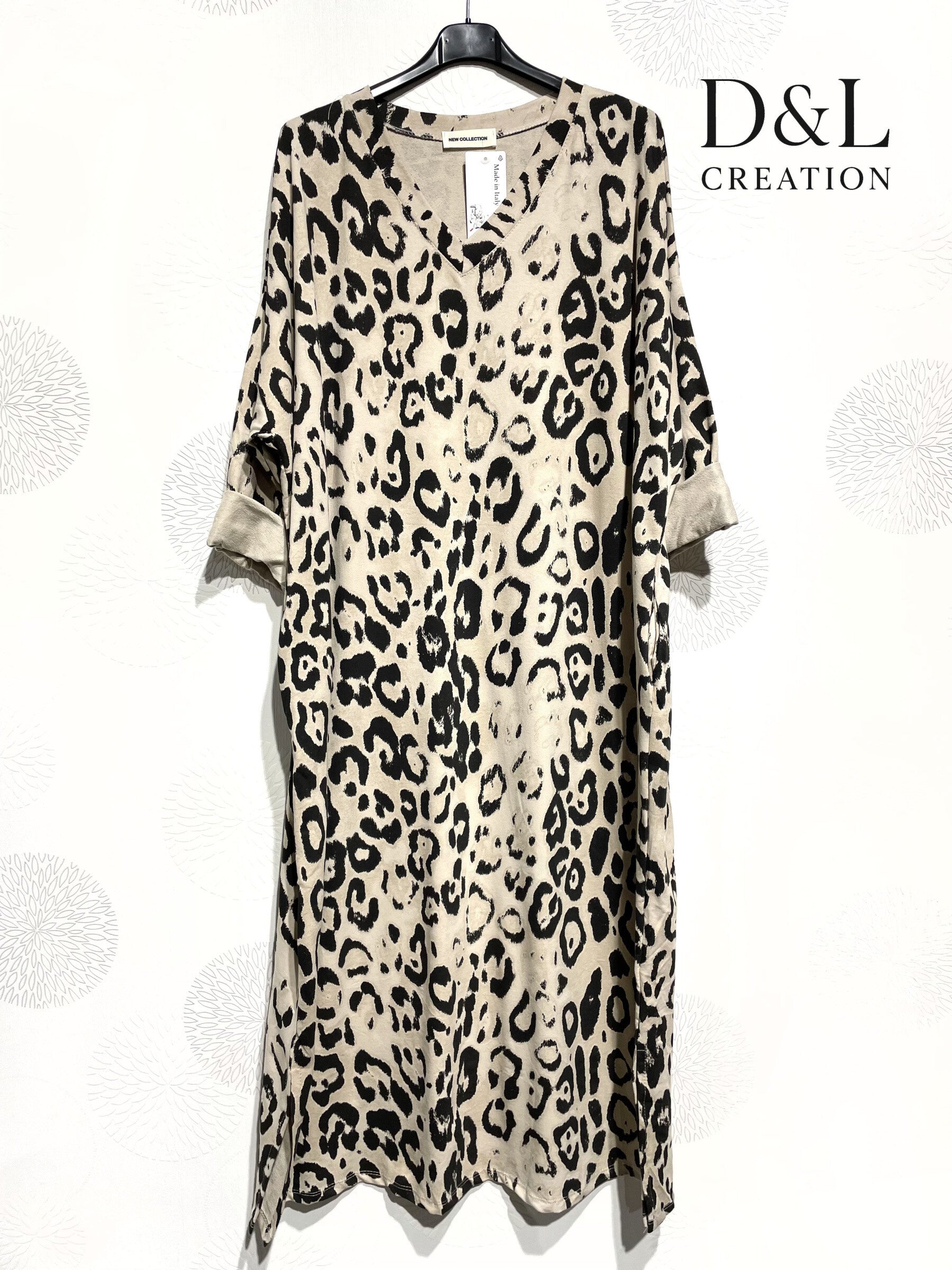 Long cotton dress with leopard print