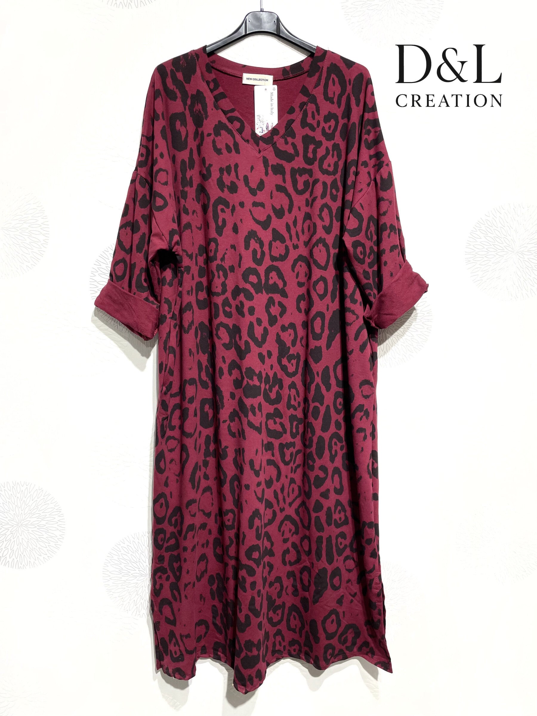Long cotton dress with leopard print