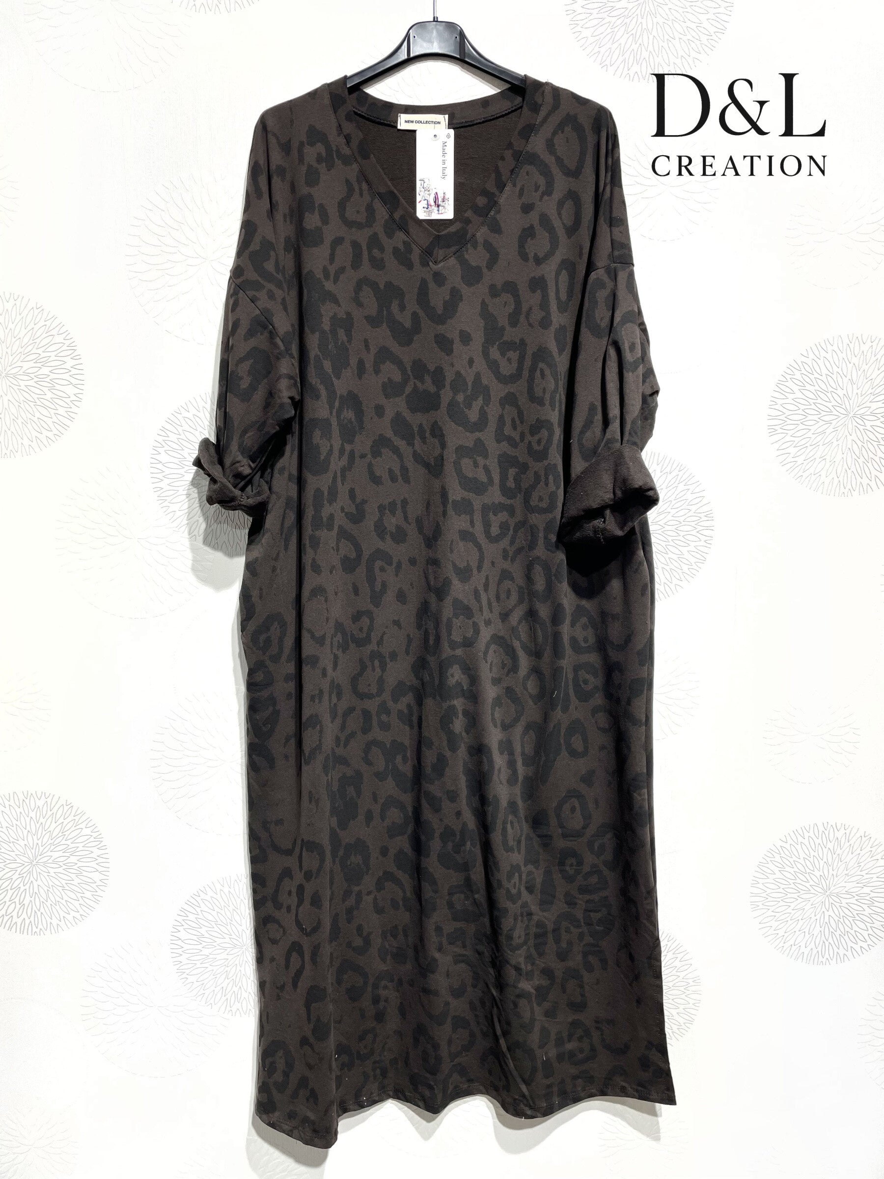 Long cotton dress with leopard print