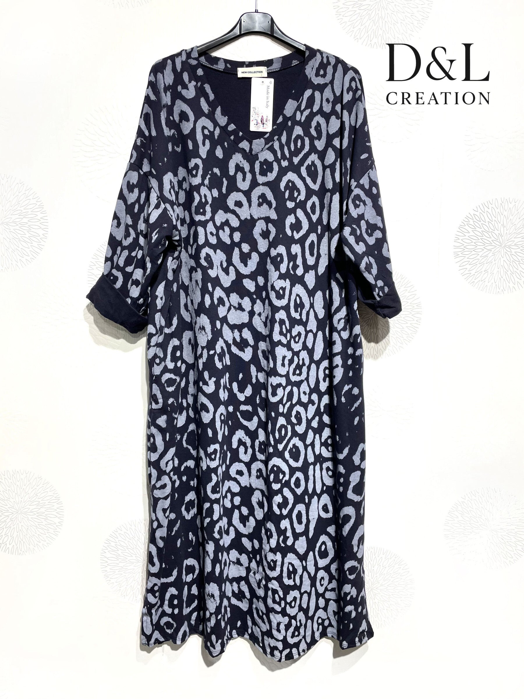 Long cotton dress with leopard print