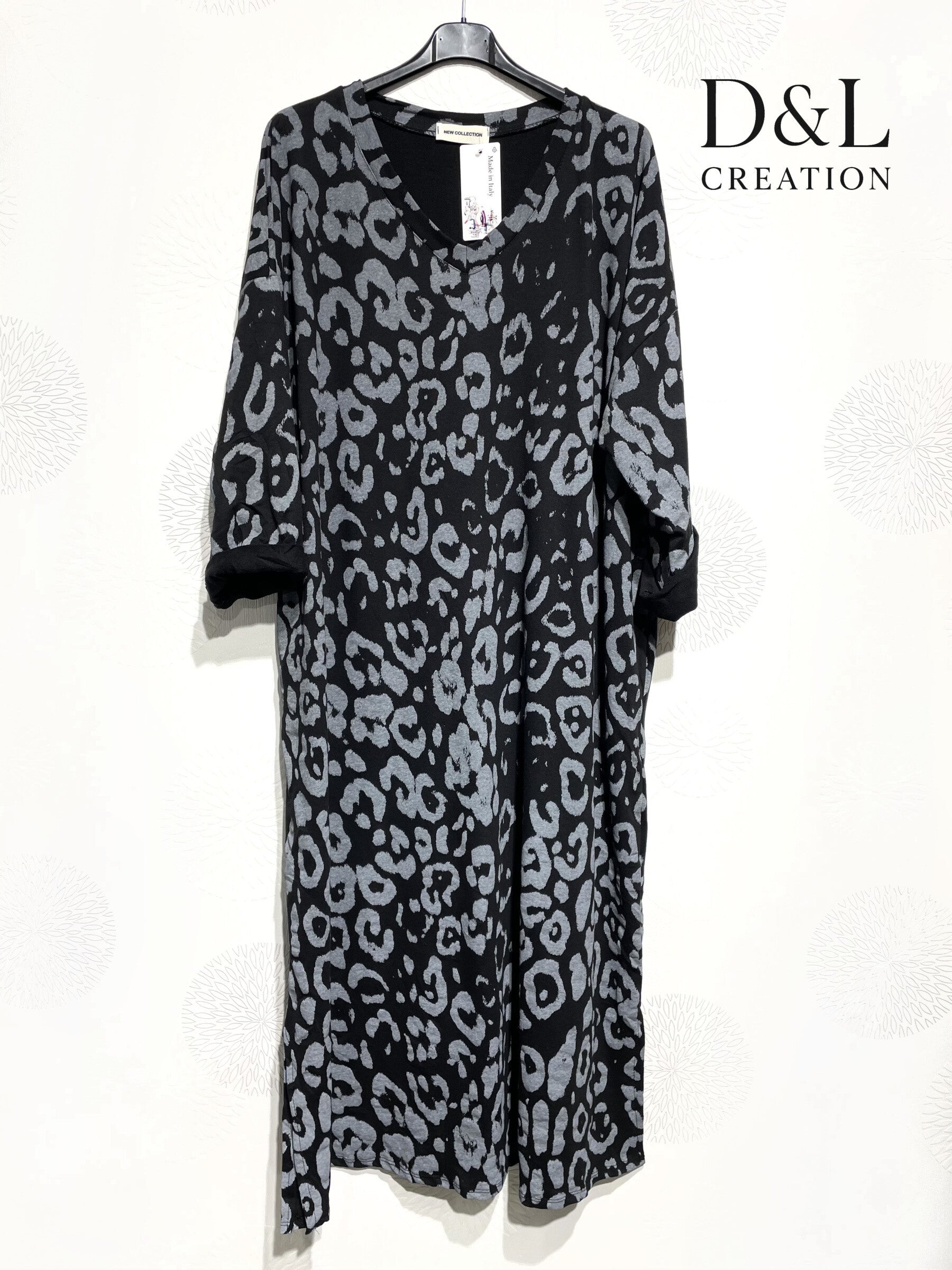 Long cotton dress with leopard print