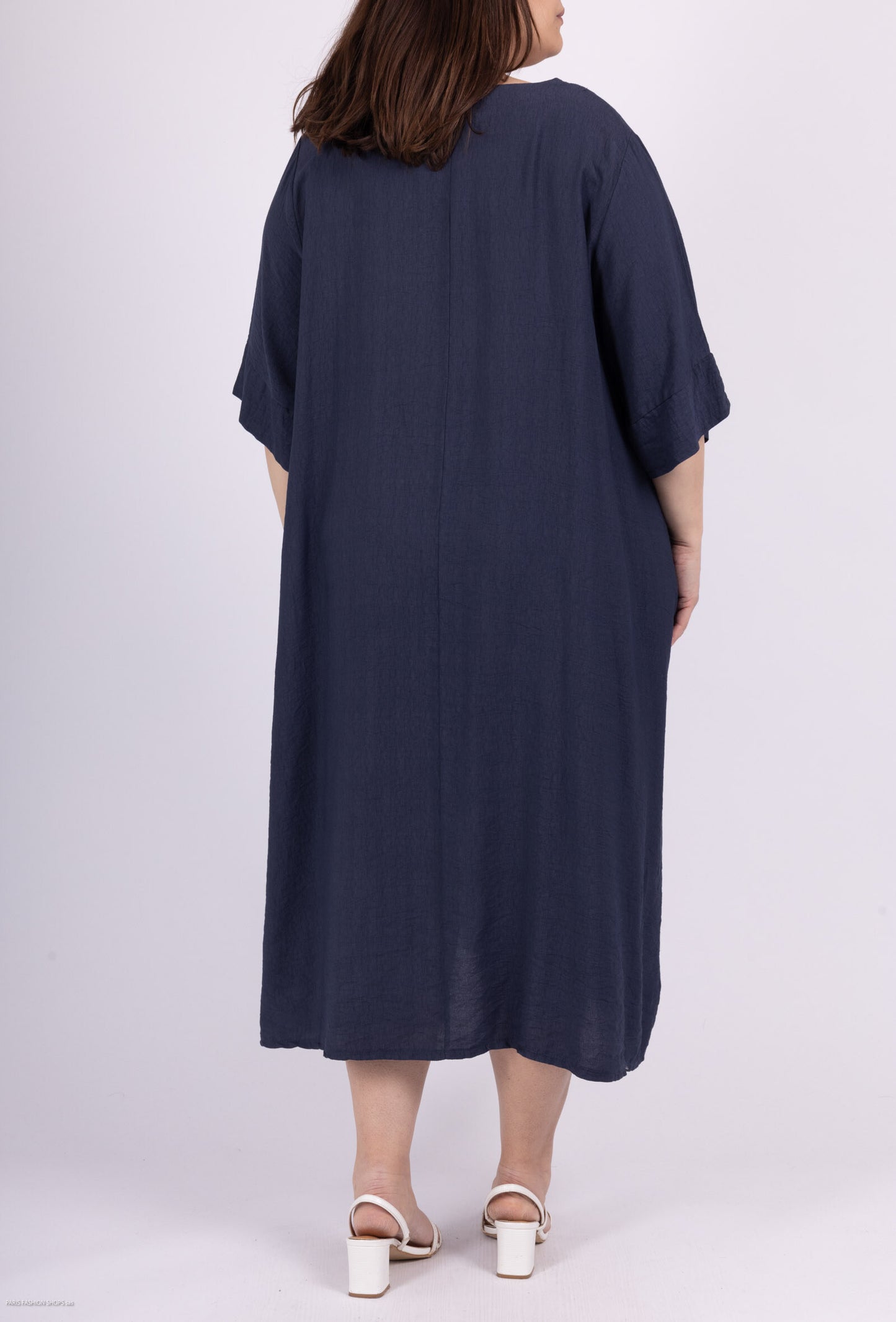 Plus Size Lång V-ringad Trapeze Klänning med 2 Fickor