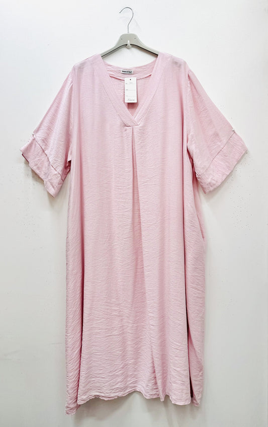 Plus Size Long V-neck trapeze dress with 2 pockets