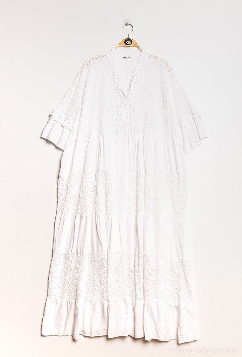 Plus Size Long lace dress with overlay effect