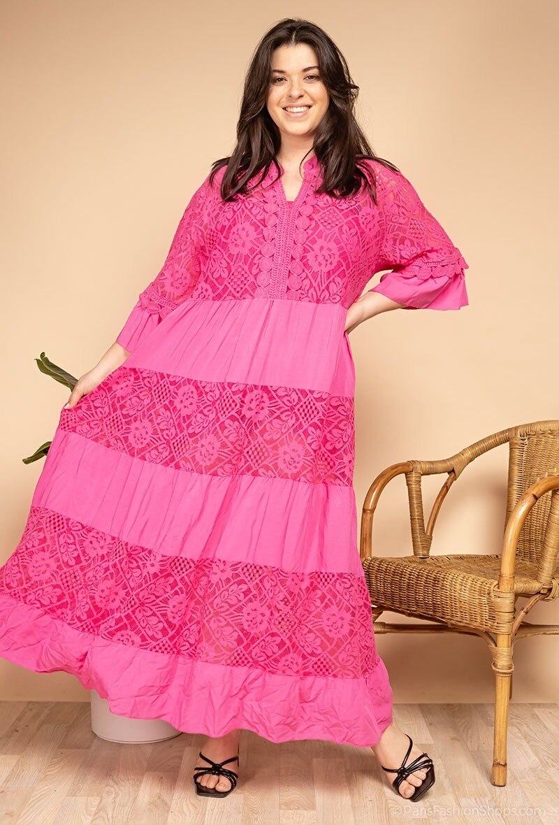 Plus Size Long lace dress with overlay effect