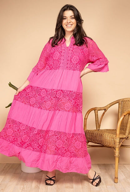 Plus Size Long lace dress with overlay effect
