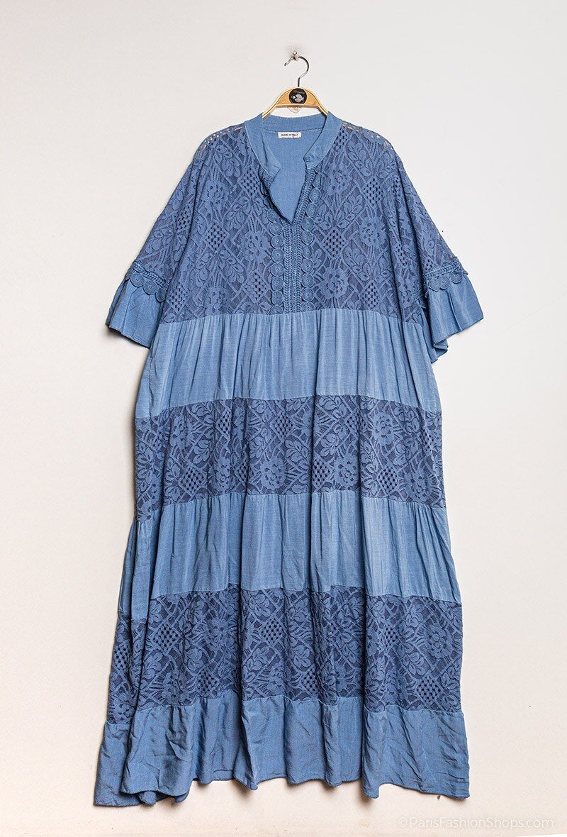 Plus Size Long lace dress with overlay effect