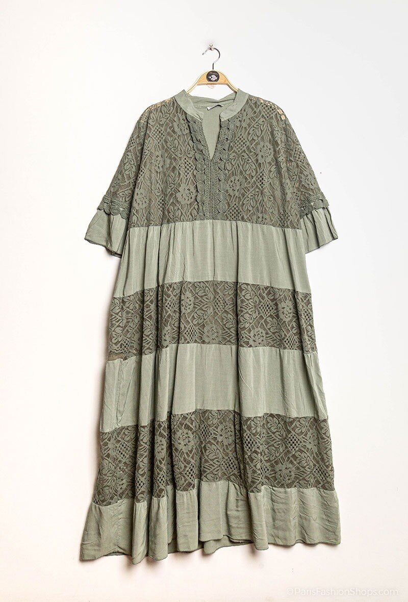 Plus Size Long lace dress with overlay effect