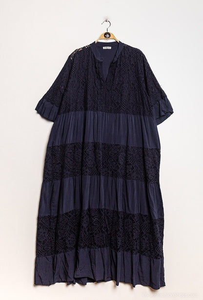 Plus Size Long lace dress with overlay effect