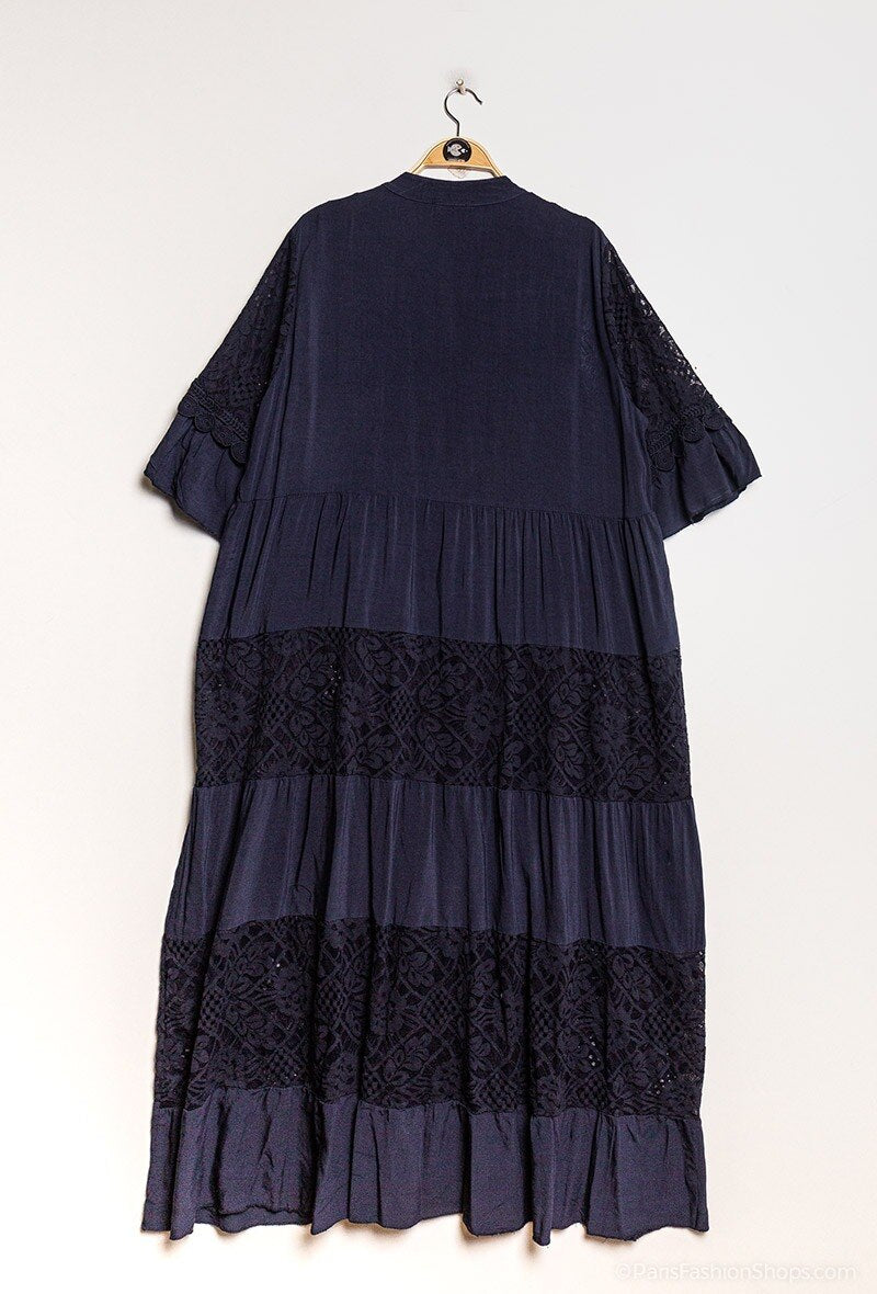 Lång Spetsklänning med Overlay Effekt i Stor Storlek