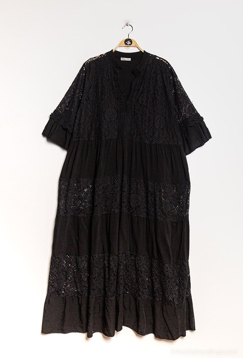 Plus Size Long lace dress with overlay effect