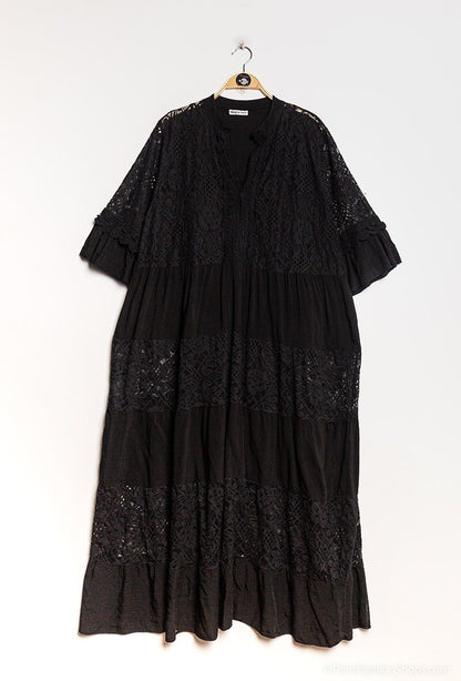Plus Size Long lace dress with overlay effect