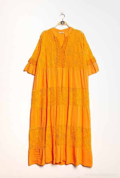 Plus Size Long lace dress with overlay effect