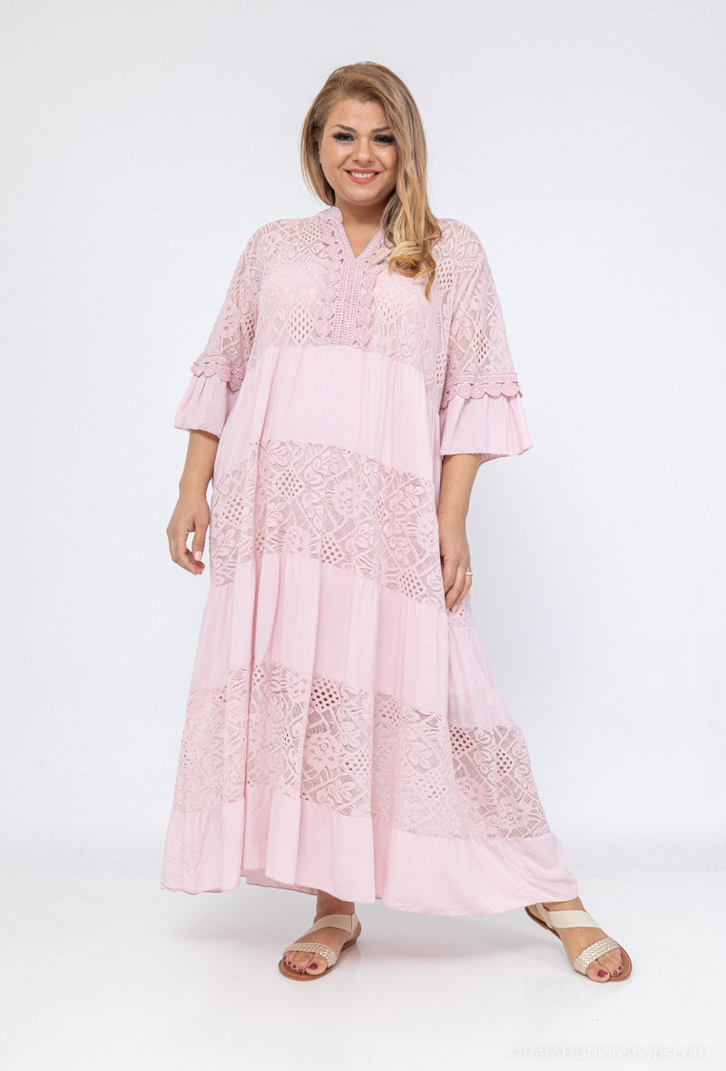 Plus Size Long lace dress with overlay effect