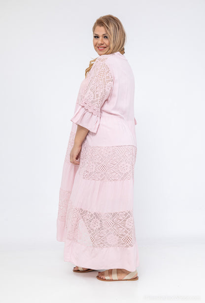 Plus Size Lång Spetsklänning med Överlagringseffekt