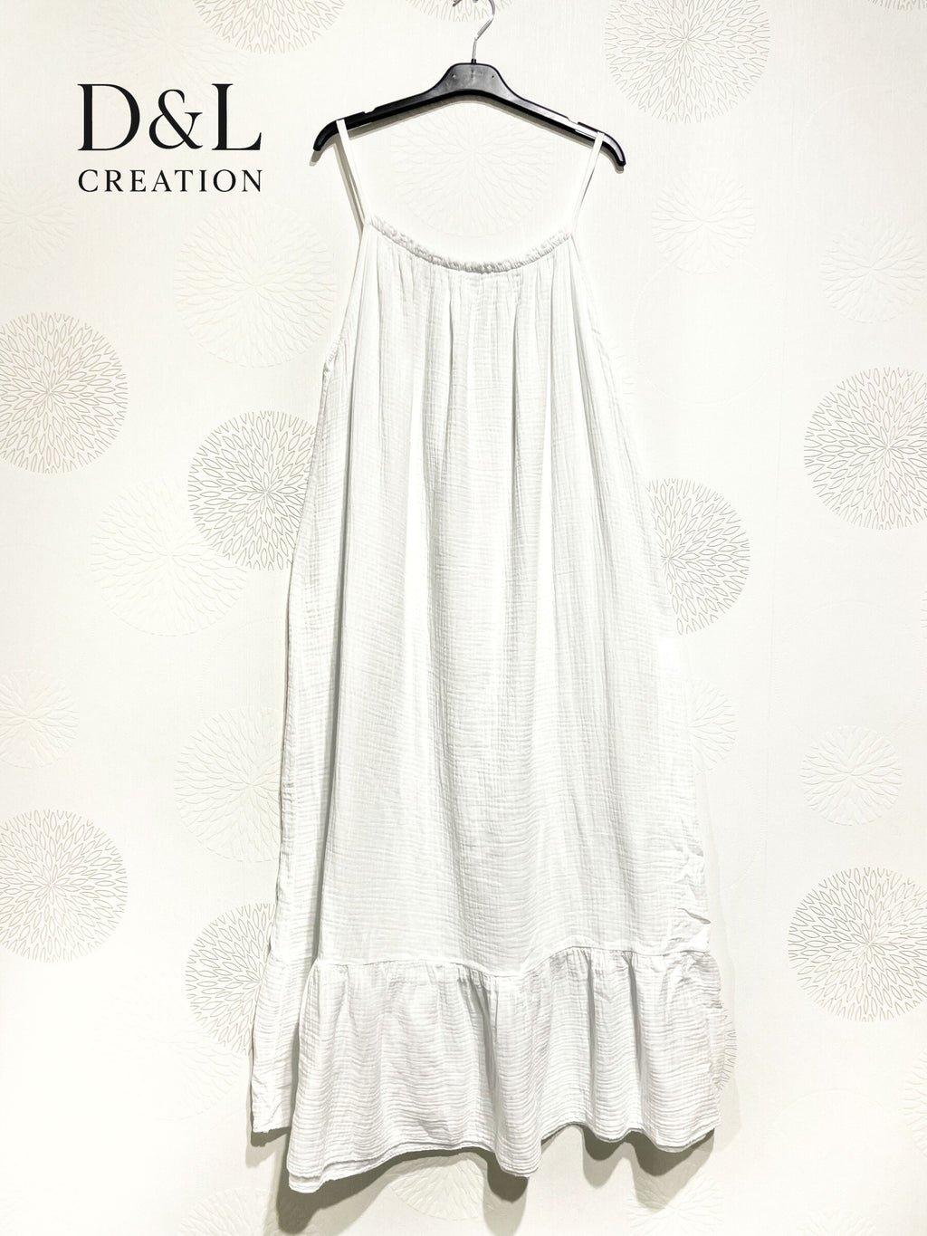 Plus Size Long double cotton gauze dress with fine straps T40 to T52