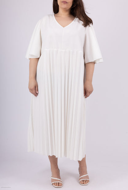 Plus Size Long pleated dress in scuba crepe