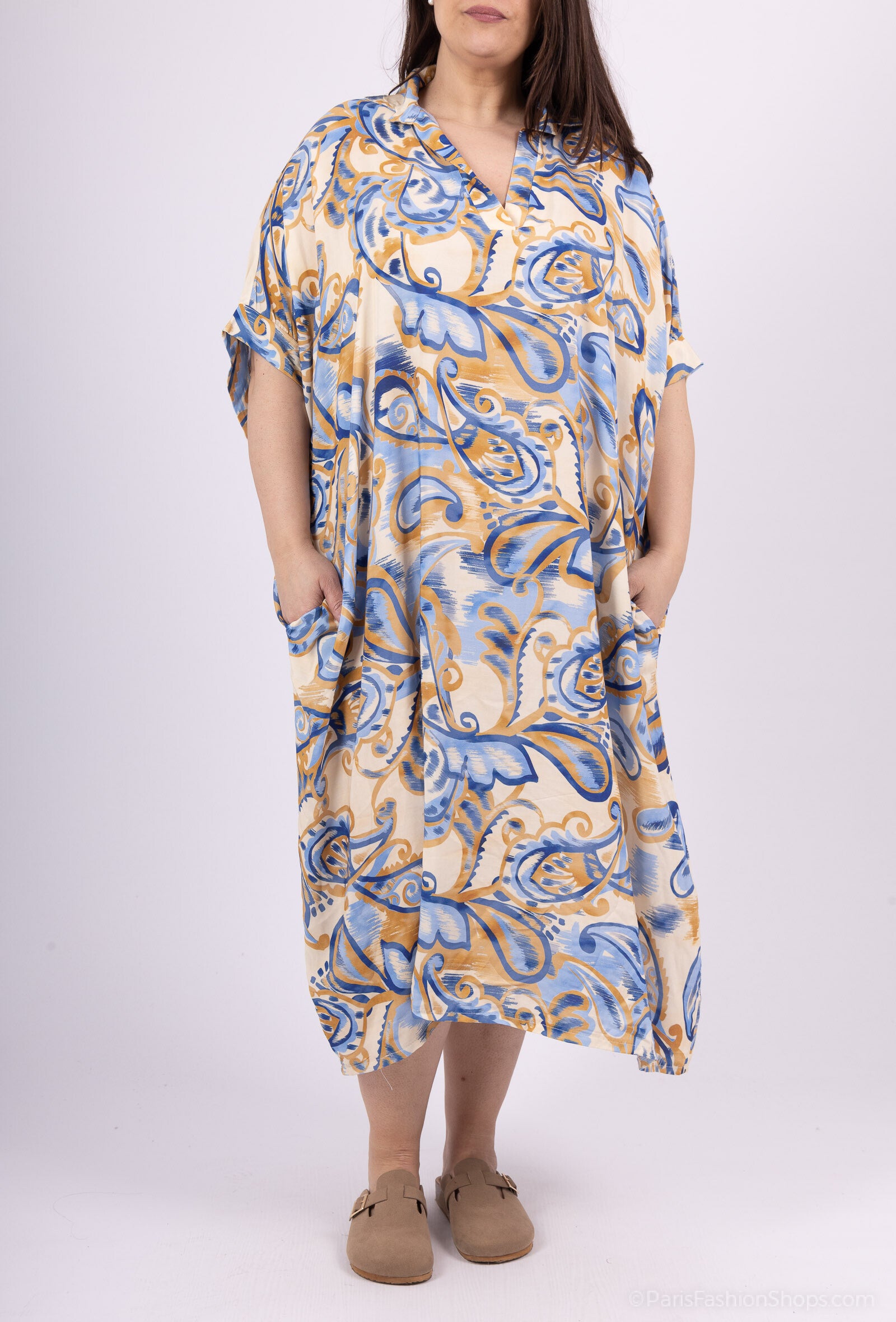 Plus Size Long Fluid Paisley Print Dress