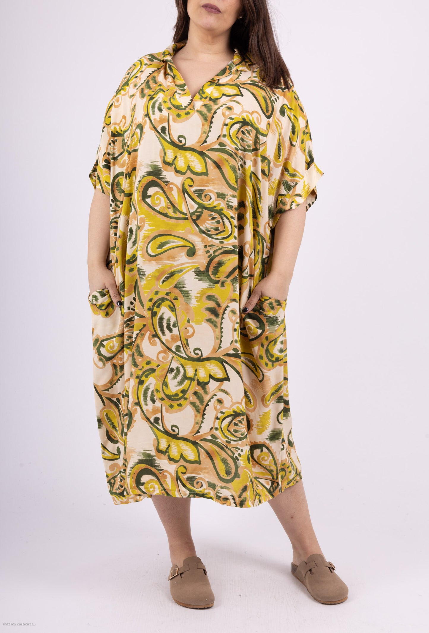 Plus Size Long fluid paisley print dress